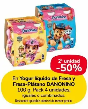 Carrefour Market En yogur líquido de fresa y fresa-plátano danonino 100 g. pack 4 unidades, iguales o combinados oferta