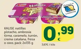 HiperDino Natillas pistacho, ambrosía, tirma, caramelo, turrón, crema catalana, fresa o coco pack 2 x 135 g kalise oferta