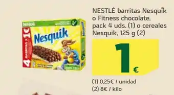 HiperDino Barritas nesquik o fitness chocolate, pack 4 uds o cereales nesquik, 125 g nestlé oferta