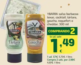 HiperDino Salsa barbacoa texas, cocktail, tártara, gaucha, roquefort o cheddar, 300 ml ybarra oferta