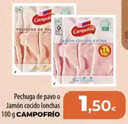 Spar Tenerife CAMPOFRÍO Pechuga de pavo o Jamón cocido lonchas oferta