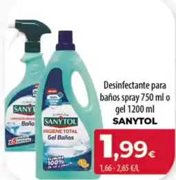 Spar Tenerife SANYTOL Desinfectante para baños spray o gel oferta