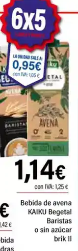Cash Ifa KAIKU Bebida de avena Begetal Baristas o sin azúcar oferta