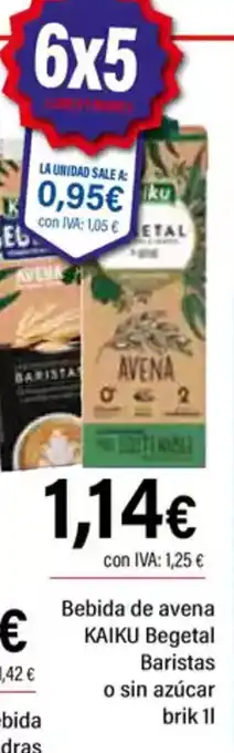Cash Ifa KAIKU Bebida de avena Begetal Baristas o sin azúcar oferta