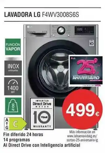 Milar Lavadora Lg F4wv3008s6s oferta