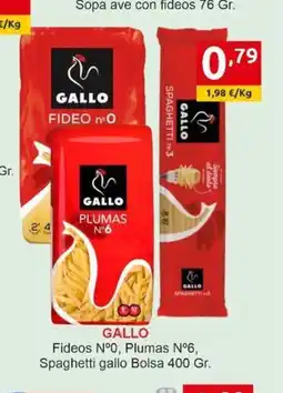 Supermercados Extremadura GALLO Fideos N°0, Plumas N°6, Spaghetti gallo Bolsa oferta