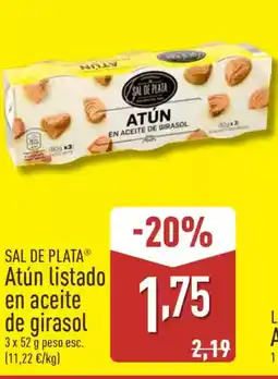 ALDI SAL DE PLATA Atún listado en aceite de girasol oferta
