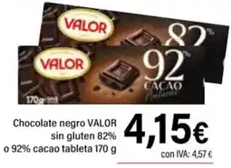 Cash Ifa VALOR Chocolate negro sin gluten 82% o 92% cacao tableta oferta