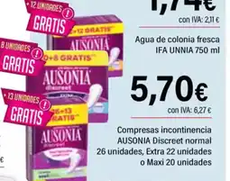 Cash Ifa AUSONIA Compresas incontinencia Discreet normal 26 unidades, Extra 22 unidades o Maxi 20 unidades oferta