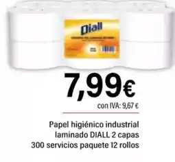 Cash Ifa DIALL Papel higiénico industrial laminado 2 capas 300 servicios paquete 12 rollos oferta