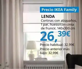 IKEA Lenda - cortina con alzapanos 1 par , hueso/con cinta de fruncir oferta