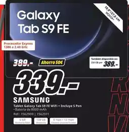 MediaMarkt Samsung - tablet galaxy tab s9 fe wifi + incluye 5 pen oferta