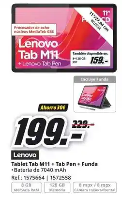 MediaMarkt Lenovo - tablet tab m11 + tab pen + funda oferta