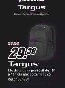 MediaMarkt Targus - mochila para portátil de 15 a 16 classic ecosmart 25l oferta