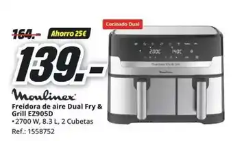 MediaMarkt Moulinex - freidora de aire dual fry & grill ez950s oferta