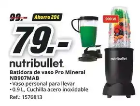 MediaMarkt Nutribullet - batidora de vaso pro mineral nb907mab oferta