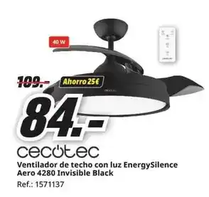 MediaMarkt Cecotec - ventilador de techo con luz energysilence aero 4280 invisible black oferta