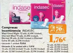 Gadis Indasec - compresas incontinencia oferta