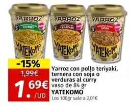 Maskom Supermercados Yatekomo - yarroz con pollo teriyaki, ternera con soja o verduras al curry oferta