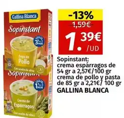 Maskom Supermercados Gallina blanca - sopinstant crema esparragos de crema de pollo y pasta de 85 g a oferta