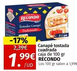 Maskom Supermercados Recondo - canapé tostada cuadrada caja oferta
