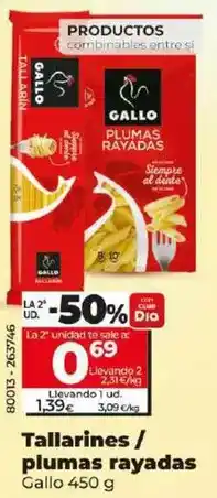 Dia Gallo - tallarines / plumas rayadas oferta