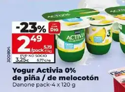 Dia Danone - yogur activia 0% de piña/de melocoton oferta