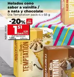 Dia Dia temptation - helados cono sabor a vainilla/a nata y chocolate oferta