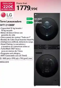 Costco Lg - torre lavasecadora wt1210bf oferta