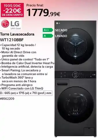 Costco Lg - torre lavasecadora wt1210bf oferta