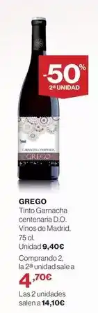 El Corte Inglés Grego - tring garnacha contenido d.o. vinos de madrid oferta