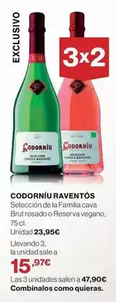 El Corte Inglés Codorniu - raventos seleccion de la familia cava brut rosado o reserva vegano oferta