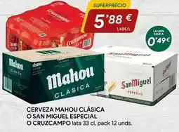 Minymas Mahou - cerveza clasica o san miguel especial o cruzcampo oferta