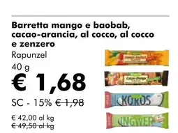 NaturaSí Barretta mango e baobab, cacao-arancia, al cocco, al cocco oferta