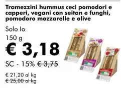 NaturaSí Tramezzini hummus ceci pomodori e capperi, vegani con seitan e funghi, pomodoro mozzarelle e olive oferta