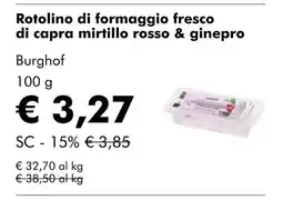 NaturaSí Rotolino di formaggio fresco di capra mirtillo rosso & ginepro oferta