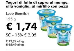 NaturaSí Yogurt di latte di capra al mango, alla vaniglia, al mirtillo con pezzi oferta