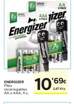 Caprabo ENERGIZER Piles recarregables AA o AAA, 4 u. oferta