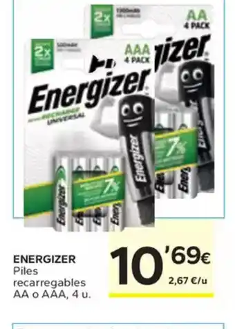 Caprabo ENERGIZER Piles recarregables AA o AAA, 4 u. oferta