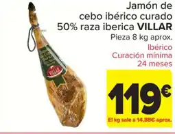 Carrefour VILLAR Jamón de cebo ibérico curado 50% raza iberica oferta