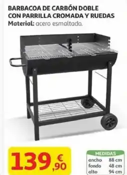 Alcampo Barbacoa de carbón doble con parrilla cromada y ruedas oferta