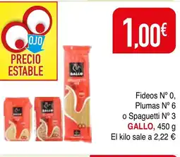 mYm supermercados GALLO Fideos N° 0, Plumas N° 6 o Spaguetti N° 3 oferta