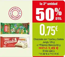 mYm supermercados NESTLE Chocolate con Leche y Galleta Jungly o Filipinos Blancos oferta
