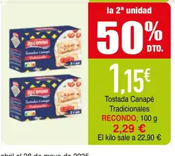 mYm supermercados RECONDO Tostada Canapé Tradicionales oferta