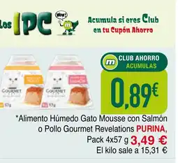 mYm supermercados PURINA Alimento Húmedo Gato Mousse con Salmón o Pollo Gourmet Revelations oferta