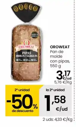 Eroski OROWEAT Pan de molde con pipas oferta