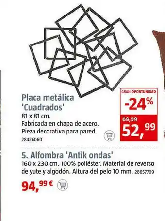 Bauhaus Placa Metálica 'cuadrados' Alfombra 'antik Ondas' oferta