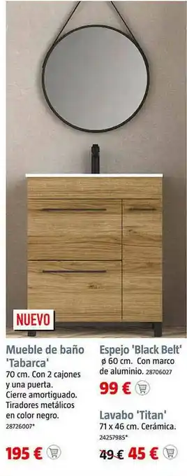 Bauhaus Mueble De Baño 'tabarca' Espejo 'black Belt' Lavabo 'titan' oferta
