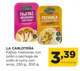 Alimerka LA CARLOTEÑA Fajitas mejicanas con pollo o pechuga de pollo al curry con arroz oferta
