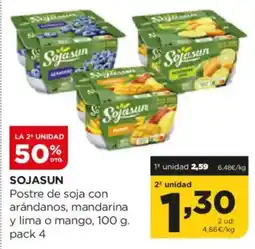 Alimerka SOJASUN Postre de soja con arándanos, mandarina y lima o mango oferta